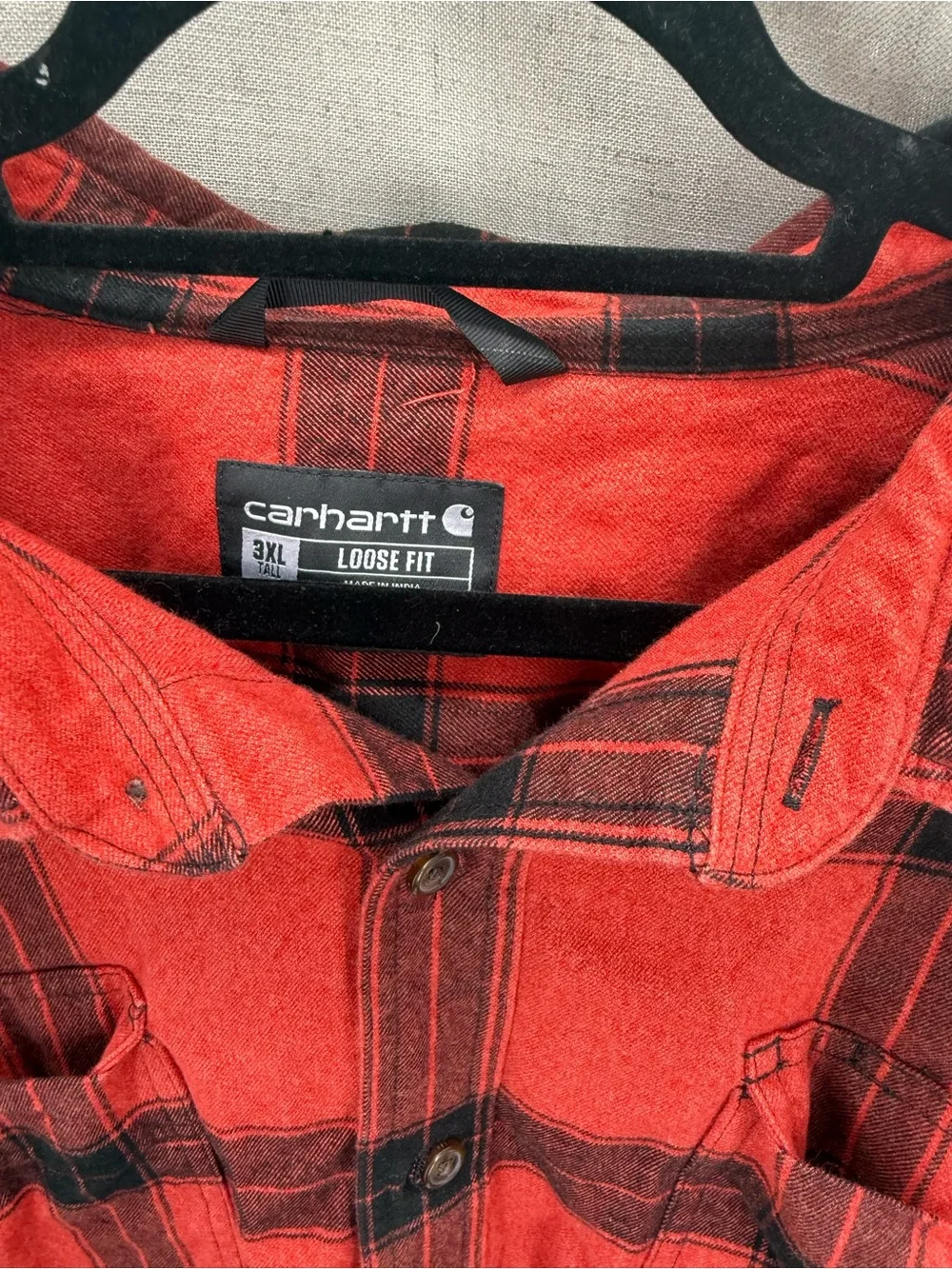 Carhartt Loose Fit Heavyweight Red Black Flannel L/S Plaid Shirt Men's 3XLT